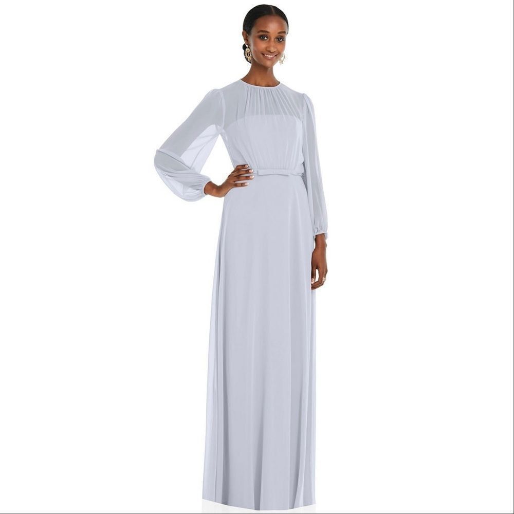 Dessy Chiffon Overlay Gown in Silver Dove 3098 Size 12